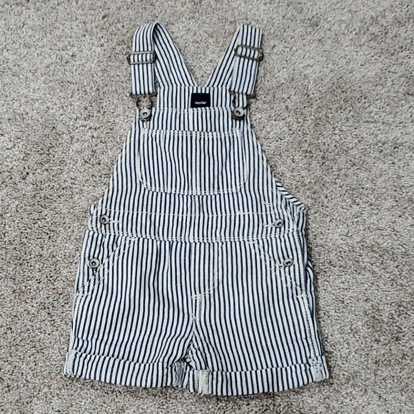 green and white striped overalls shorts